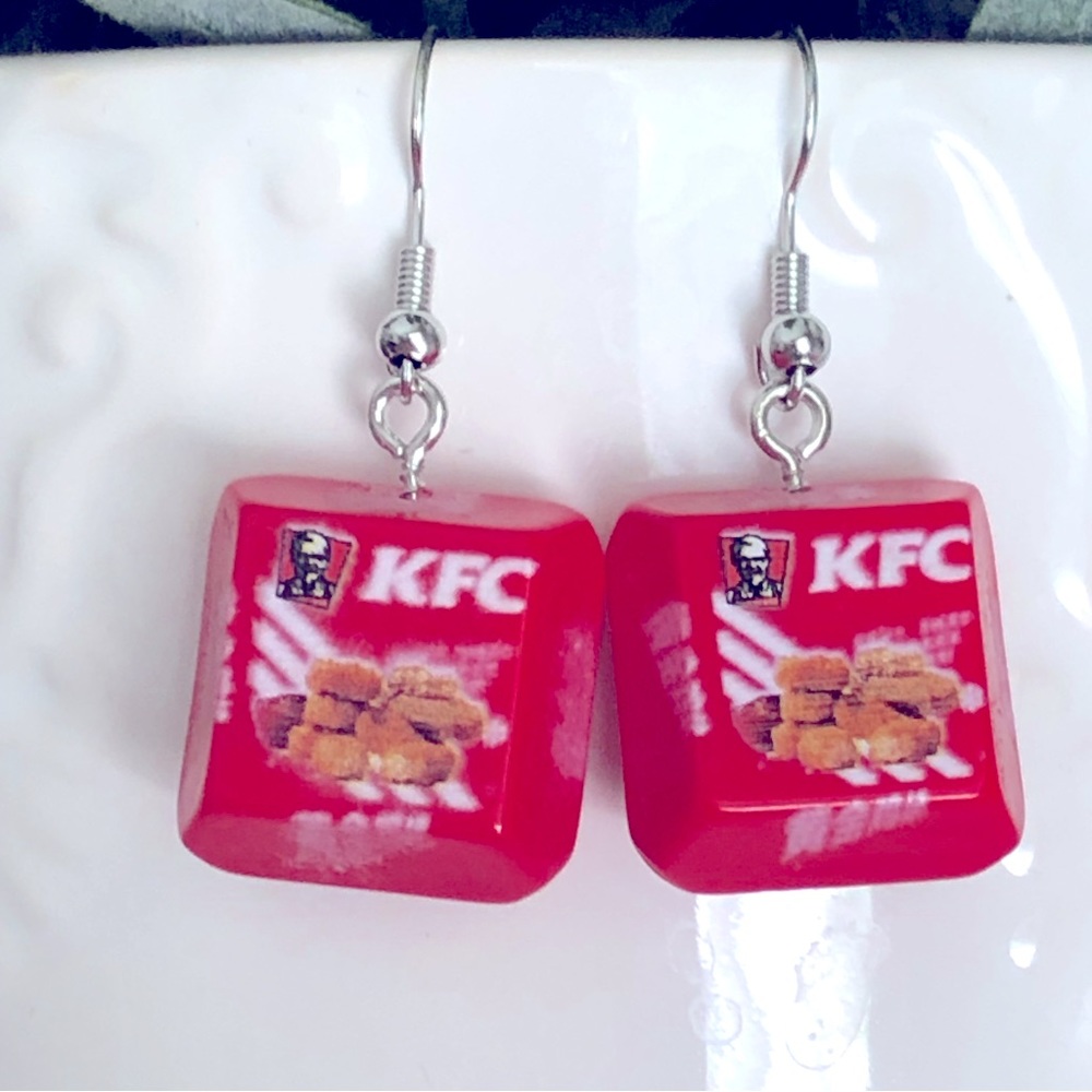 New KFC Popcorn Chicken Package Dangling Handmade Earrings Fast Food Fun Gift
